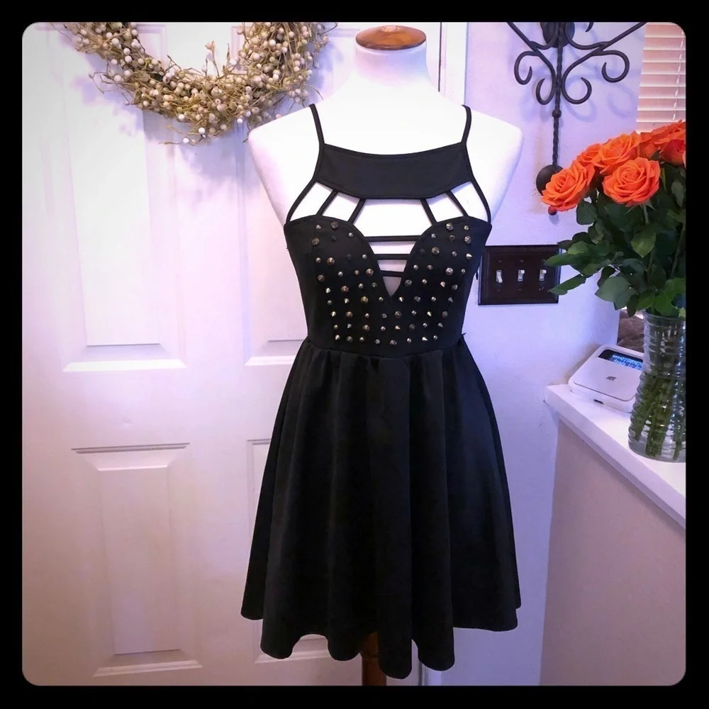 Reverse Brand Caged Style Studded Midi Dress in Black Women’s size Medium